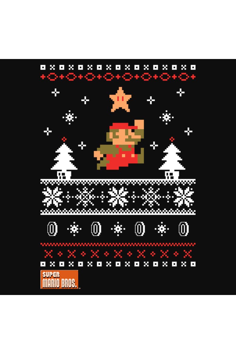 Boy's Nintendo Mario Ugly Christmas Sweater  Graphic T-Shirt, Alternate, color, Black
