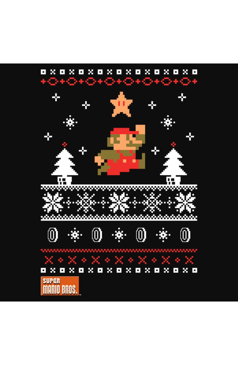 NINTENDO Boy's Nintendo Mario Ugly Christmas Sweater Graphic T-Shirt, Alternate, color, Black
