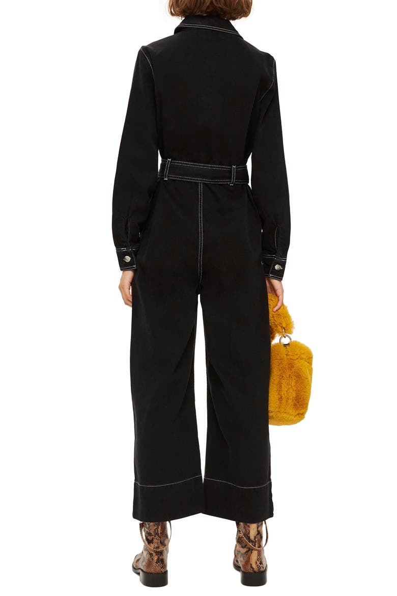 Contrast Denim Boilersuit, Alternate, color, BLACK