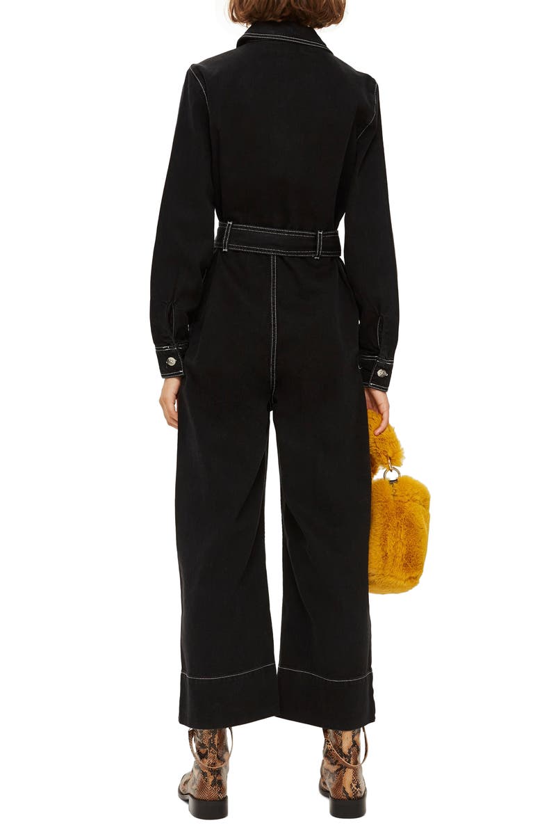 Topshop Contrast Denim Boilersuit, Alternate, color,