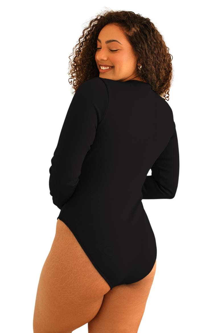 Shoal Front Zipper Long Sleeve One Piece, Alternate, color, Black
