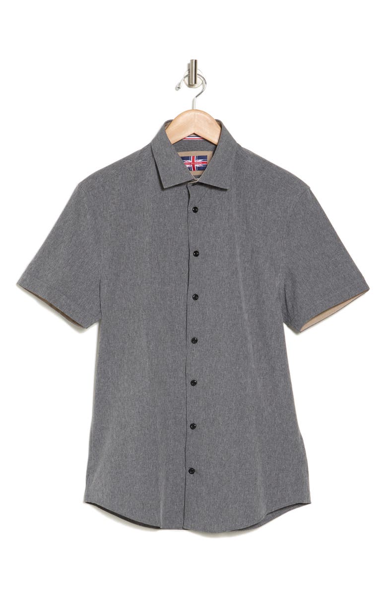 SOUL OF LONDON Microfiber Stretch Short Sleeve Button-Down Shirt, Alternate, color, Black