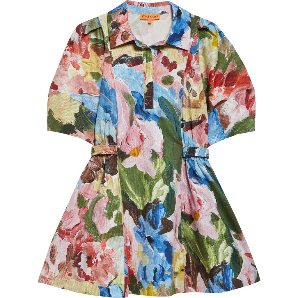 Stine Goya Floral Short Sleeve Organic Cotton Minidress In Loves Me Loves Me Not