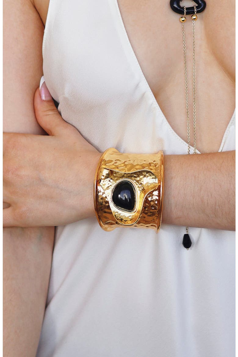 Sacred Hammered Cuff Bracelet, Alternate, color, GOLD/ BLACK