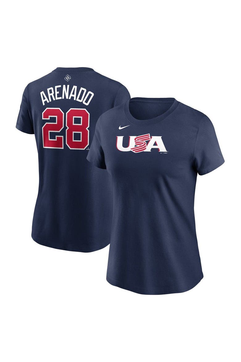 Women's Nike Nolan Arenado Navy USA Baseball 2023 World Baseball Classic Name & Number T-Shirt, Main, color, Navy