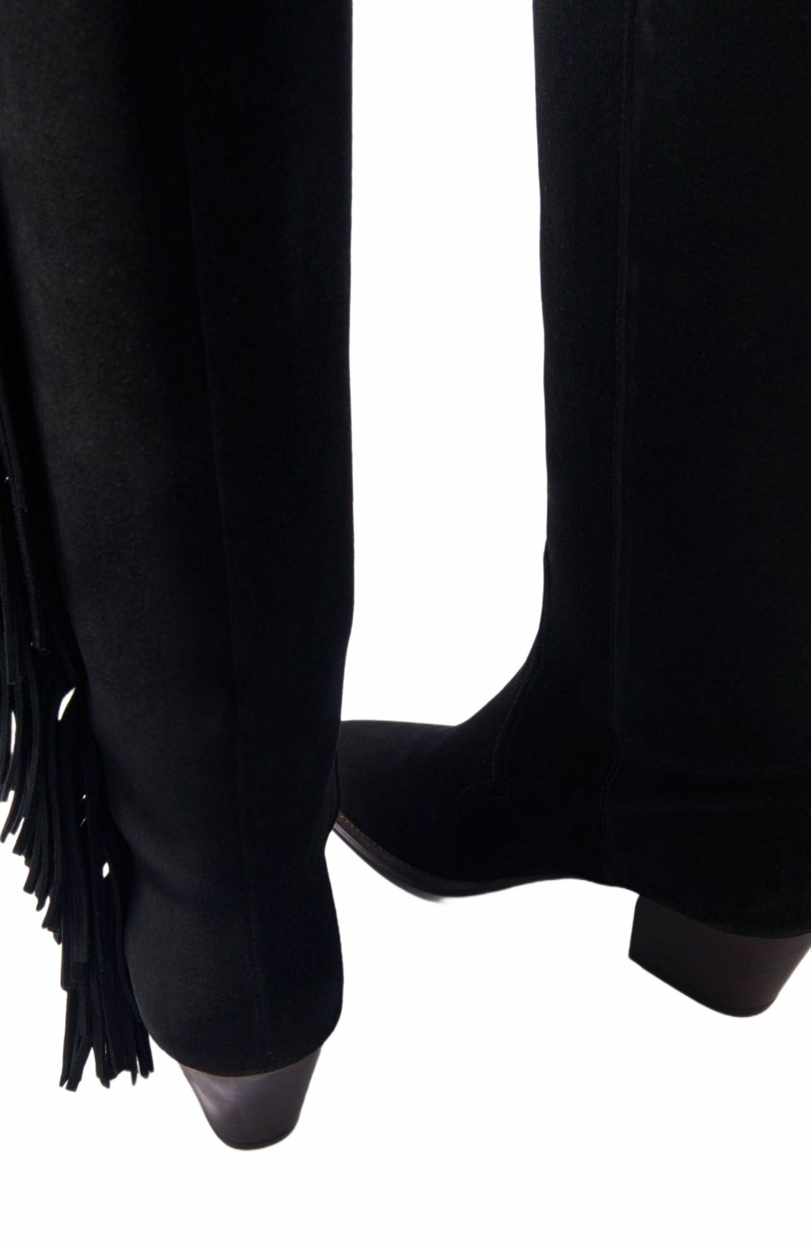 maje Fringed suede cowboy boots, Alternate, color, 