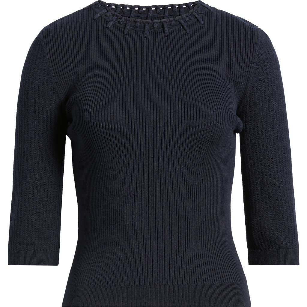 Wit & Wisdom Elbow Sleeve Rib Sweater In Navy