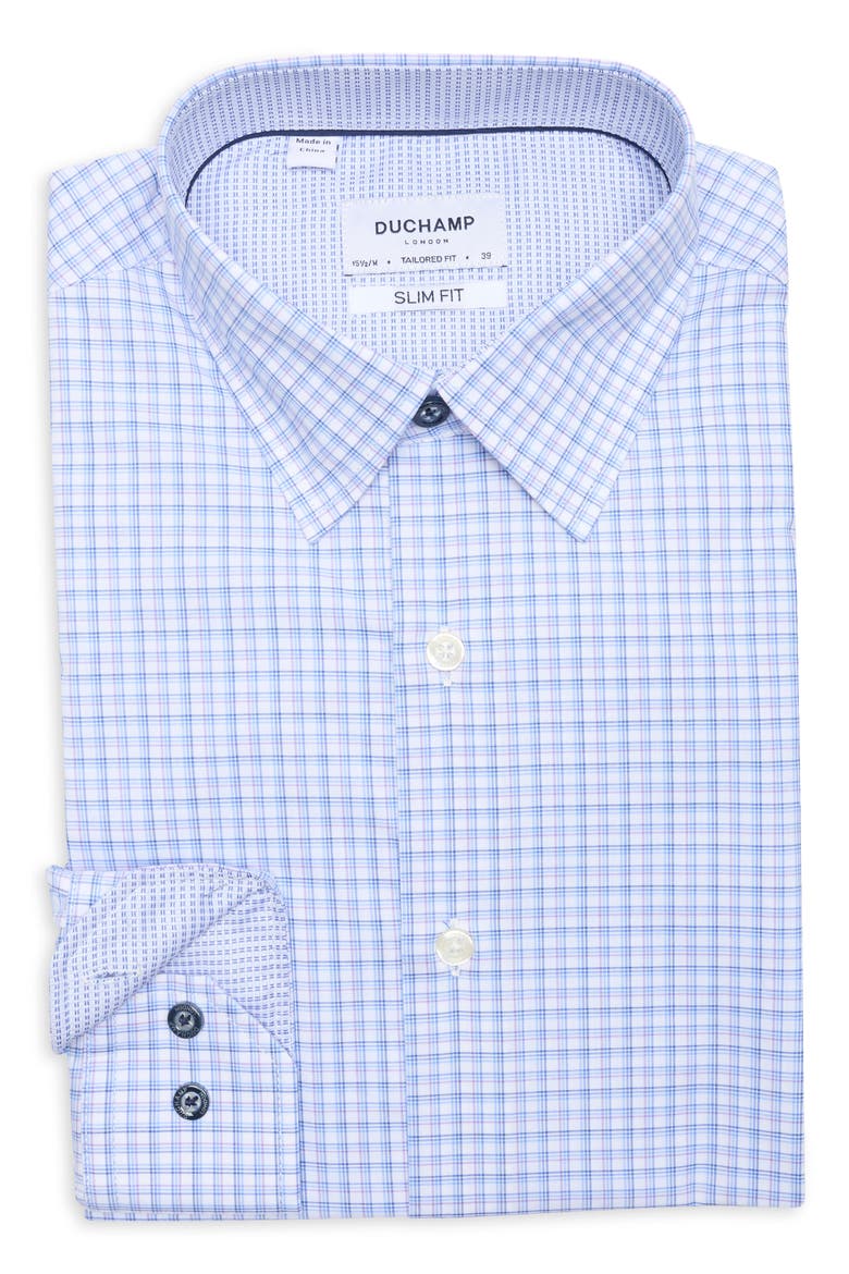 Slim Fit Plaid Stretch Cotton Dress Shirt, Alternate, color, NAVY