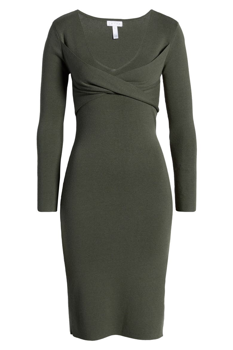 Twist Front Long Sleeve Sweater Dress, Alternate, color, GREEN THYME