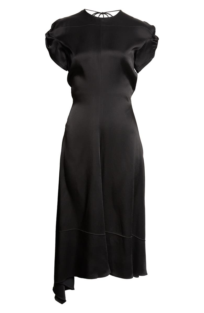 Victoria Beckham Aria Twist Waist Asymmetric Midi Dress, Alternate, color, Black