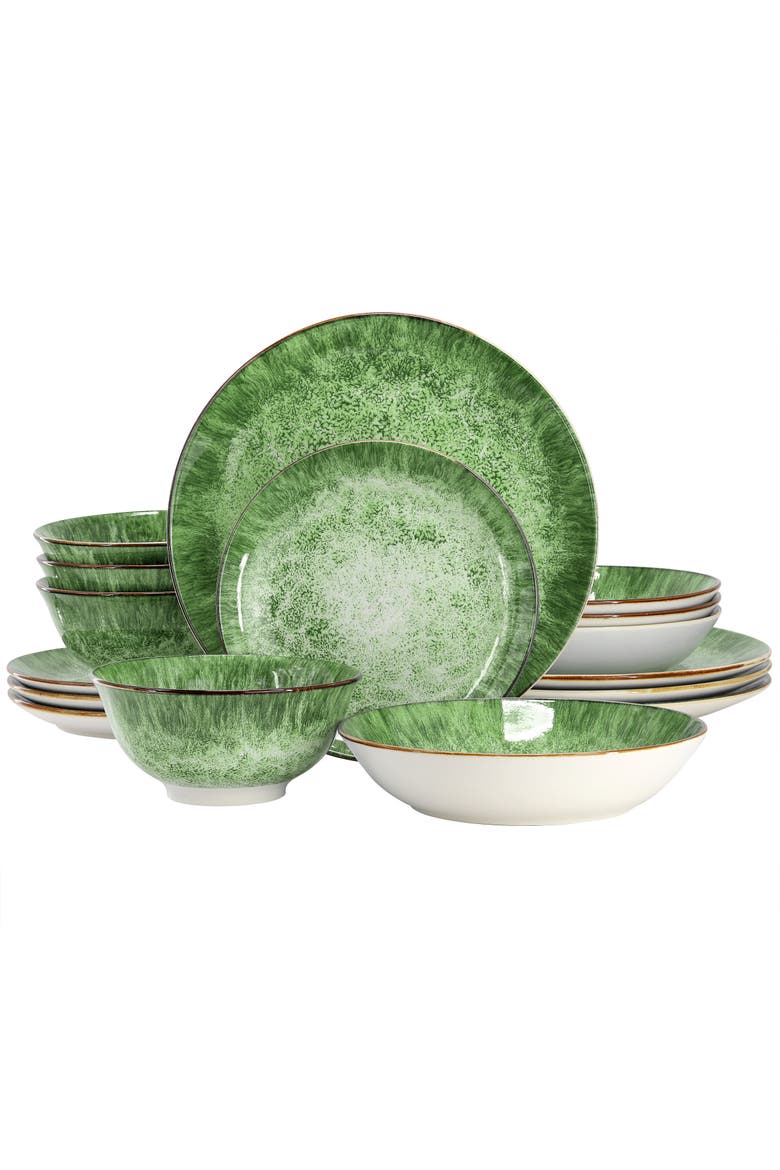 Oceanus 16 Piece Porcelain Double Bowl Dinnerware Set, Main, color, White
