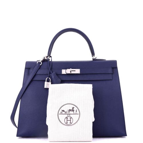 Pre-owned Hermes Hermes Kelly Handbag Blue Epsom With Palladium Hardware 35