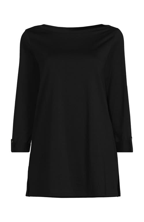 Lands' End Plus Size Supima Cotton Adjustable 3/4 Sleeve Boatneck Tunic In Black