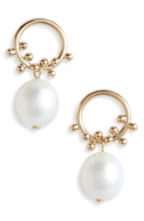 Cultured Pearl Bubble Front Hoop Earrings