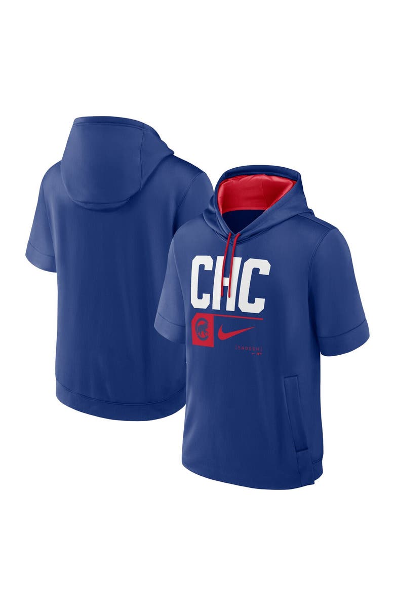 Nike Men's Nike Royal Chicago Cubs Tri Code Lockup Short Sleeve Pullover Hoodie, Main, color, Royal