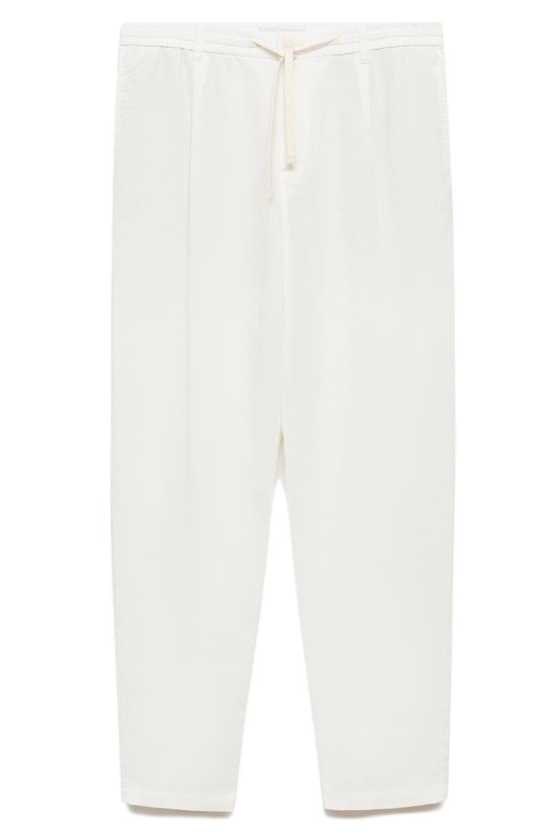 Slim Fit Pleated Crop Linen & Cotton Drawstring Pants, Alternate, color, WHITE