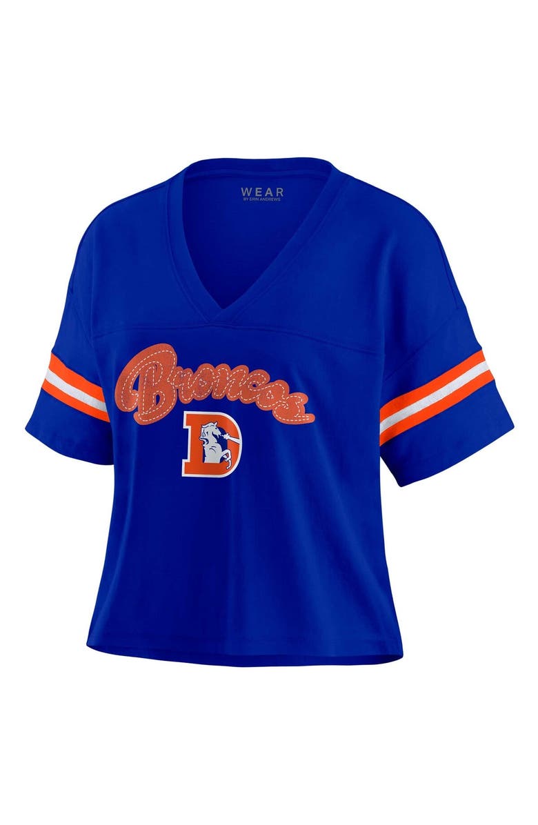 WEAR by Erin Andrews Women's WEAR by Erin Andrews Royal Denver Broncos Plus Size Color Block Boxy V-Neck T-Shirt, Alternate, color, 