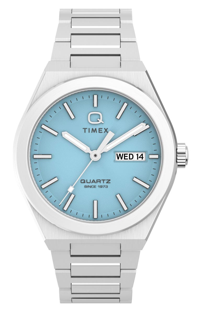 Timex<sup>®</sup> Q Continental Blue Dial Bracelet Watch, 39mm, Main, color, Blue/ Silver