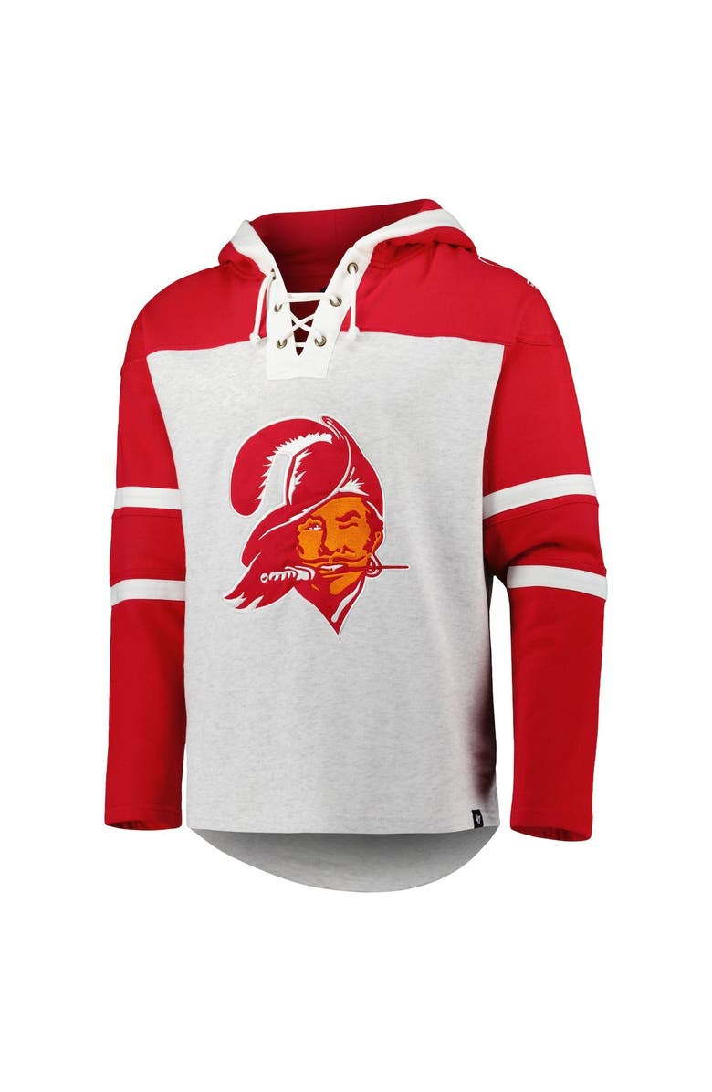 '47 Men's '47 Tampa Bay Buccaneers Heather Gray Historic Logo Gridiron Lace-Up Pullover Hoodie, Alternate, color, Gray