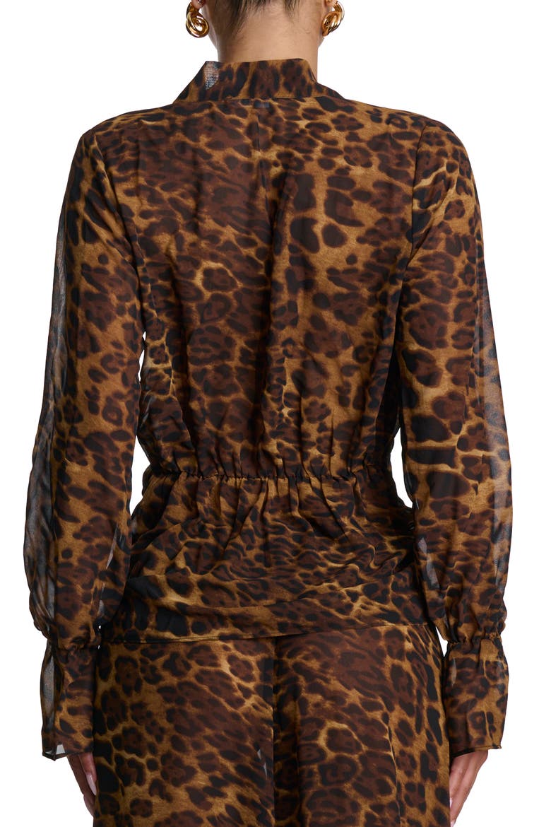 Plunge Tie Front Chiffon Top, Alternate, color, LEOPARD