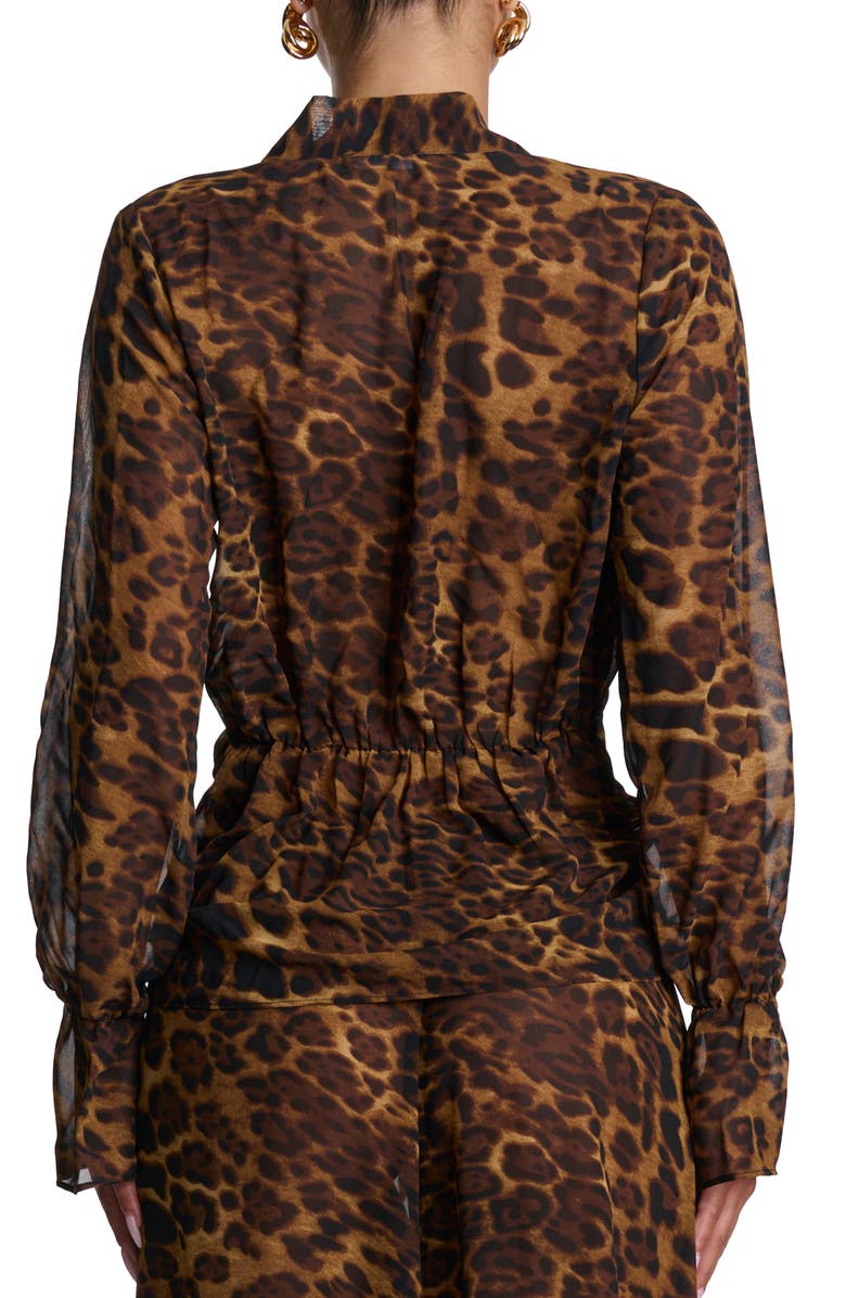 Naked Wardrobe Plunge Tie Front Chiffon Top, Alternate, color, Leopard