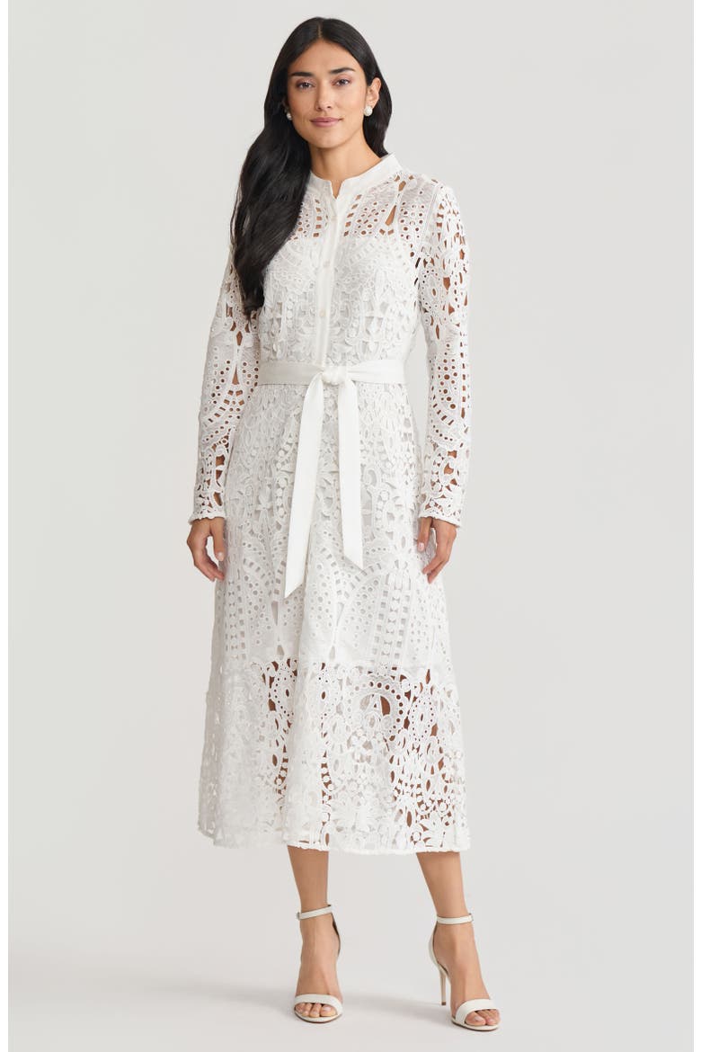 Fit-N-Flare Lined Laced Midi Dress, Alternate, color, White