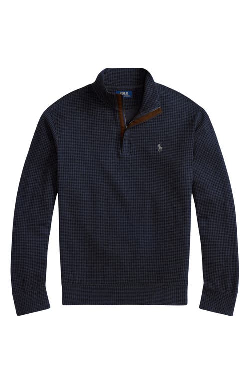Polo Ralph Lauren Houndstooth Luxury Cotton Blend Quarter Zip Pullover In Blue