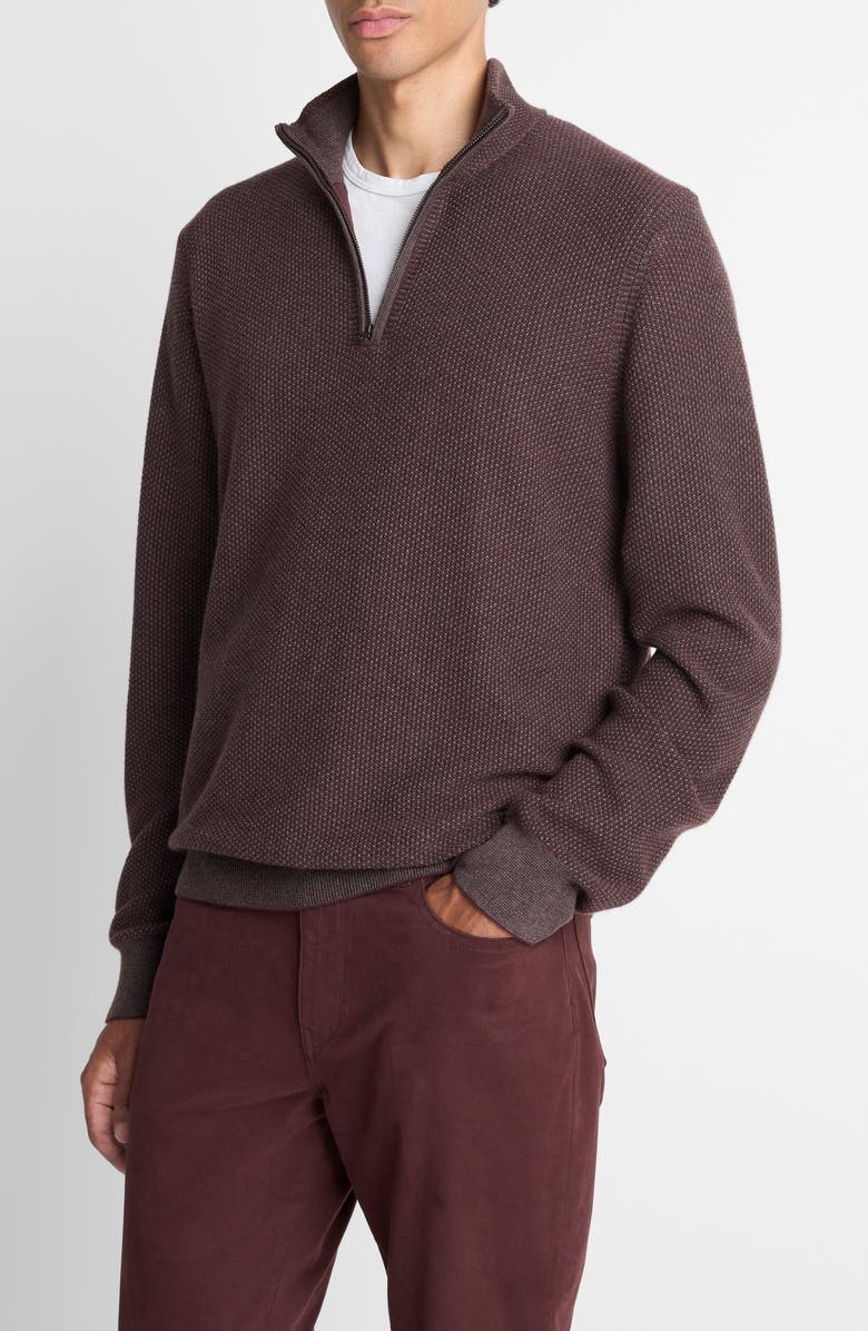 Vince Geometric Jacquard Wool & Cashmere Quarter Zip Pullover, Alternate, color, Port/ Grey