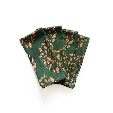 Green Block Print Napkins - Organic Cotton Set of 4 | Leah