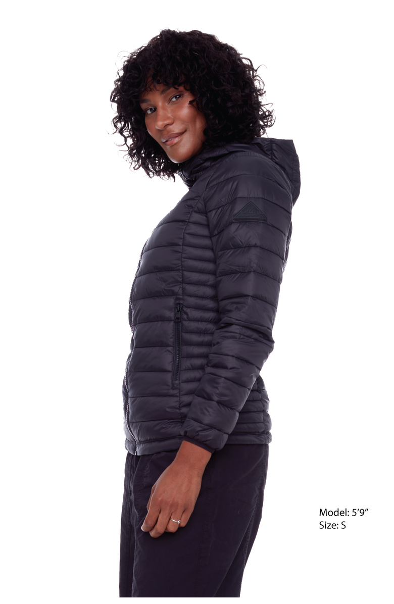 Alpine North YOHO LADIES - Vegan Down Lightweight Packable Puffer Jacket & Bag, Alternate, color, Black