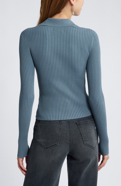 Open Edit Luxe Sculpt Rib Polo Sweater In Blue Weather
