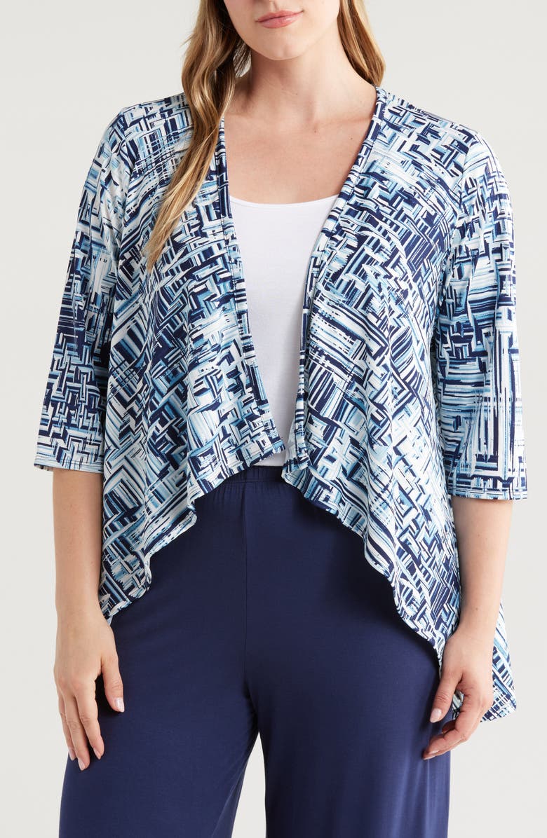 24seven Comfort Apparel Abstract Print Open Front Cardigan, Main, color, 