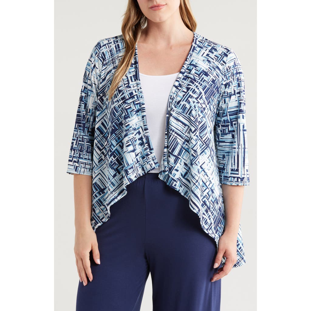 24seven Comfort Apparel Abstract Print Open Front Cardigan in Navy Multi  product