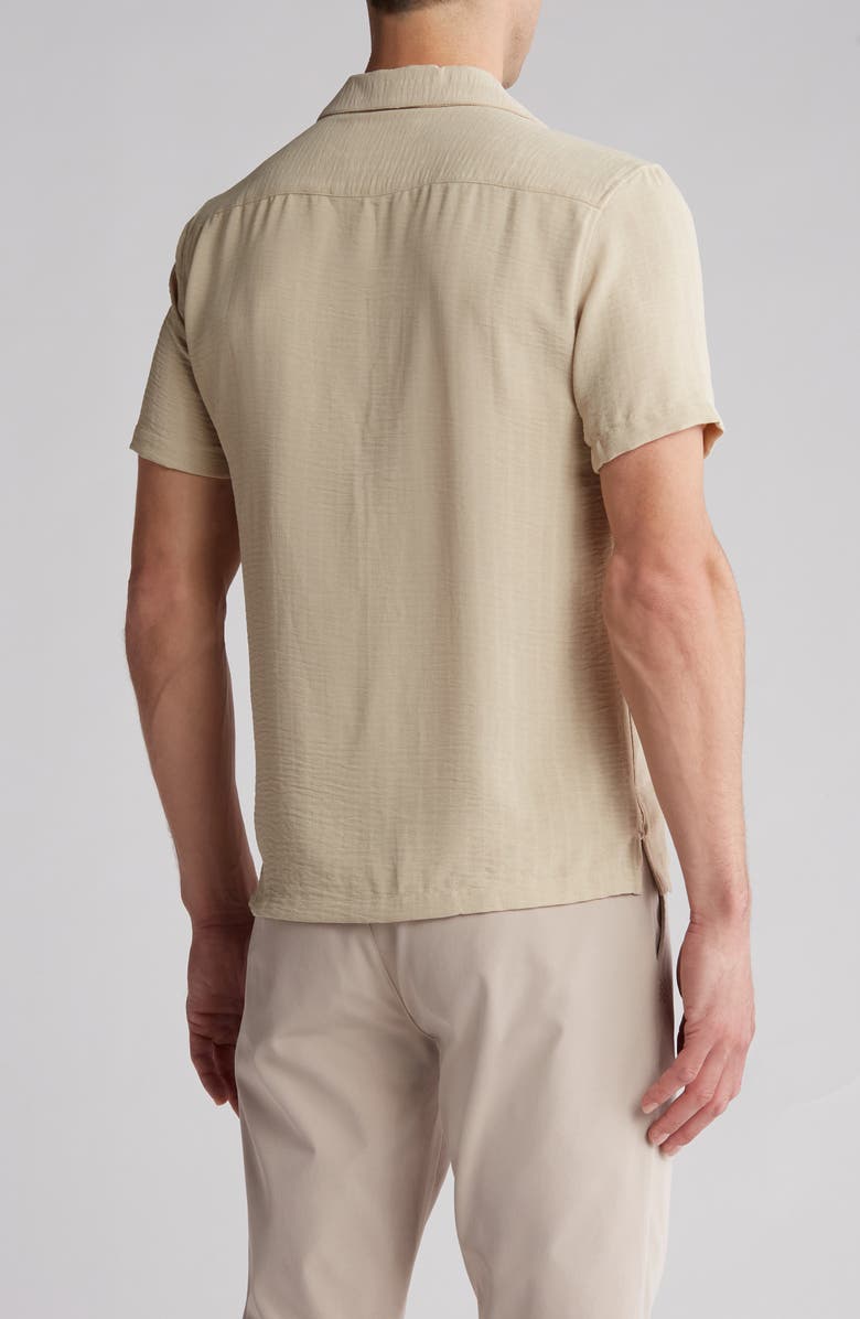 DENIM AND FLOWER Textured Short Sleeve Button-Up Shirt, Alternate, color, Sand