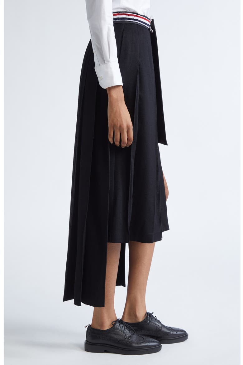 Pleated Asymmetric Mixed Media Wrap Skirt, Alternate, color, BLACK