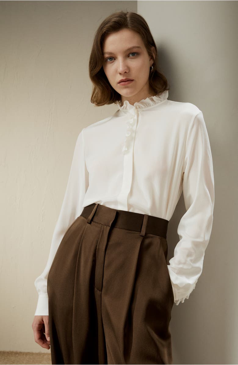 Lilysilk Crêpe de Chine Silk Blouse with Ruffle Edge, Alternate, color, 