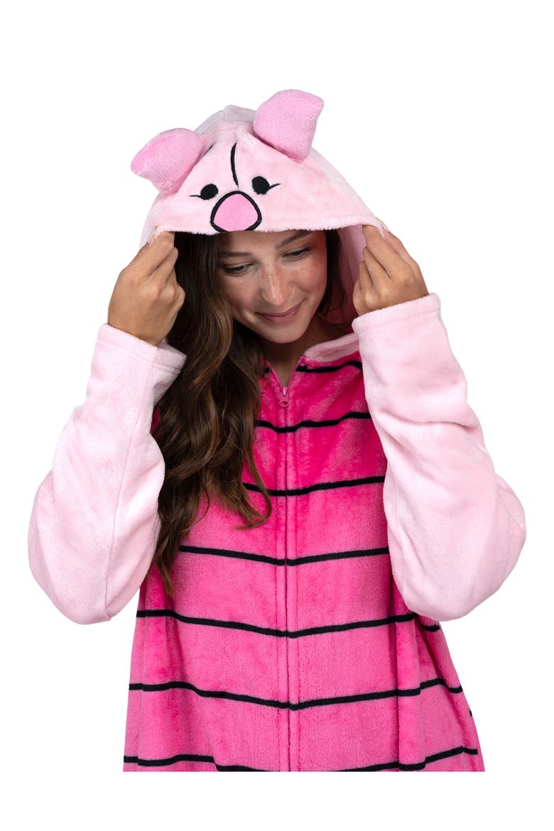Winnie the Pooh Fleece Hooded Coverall, Alternate, color, Piglet Stripe Pink