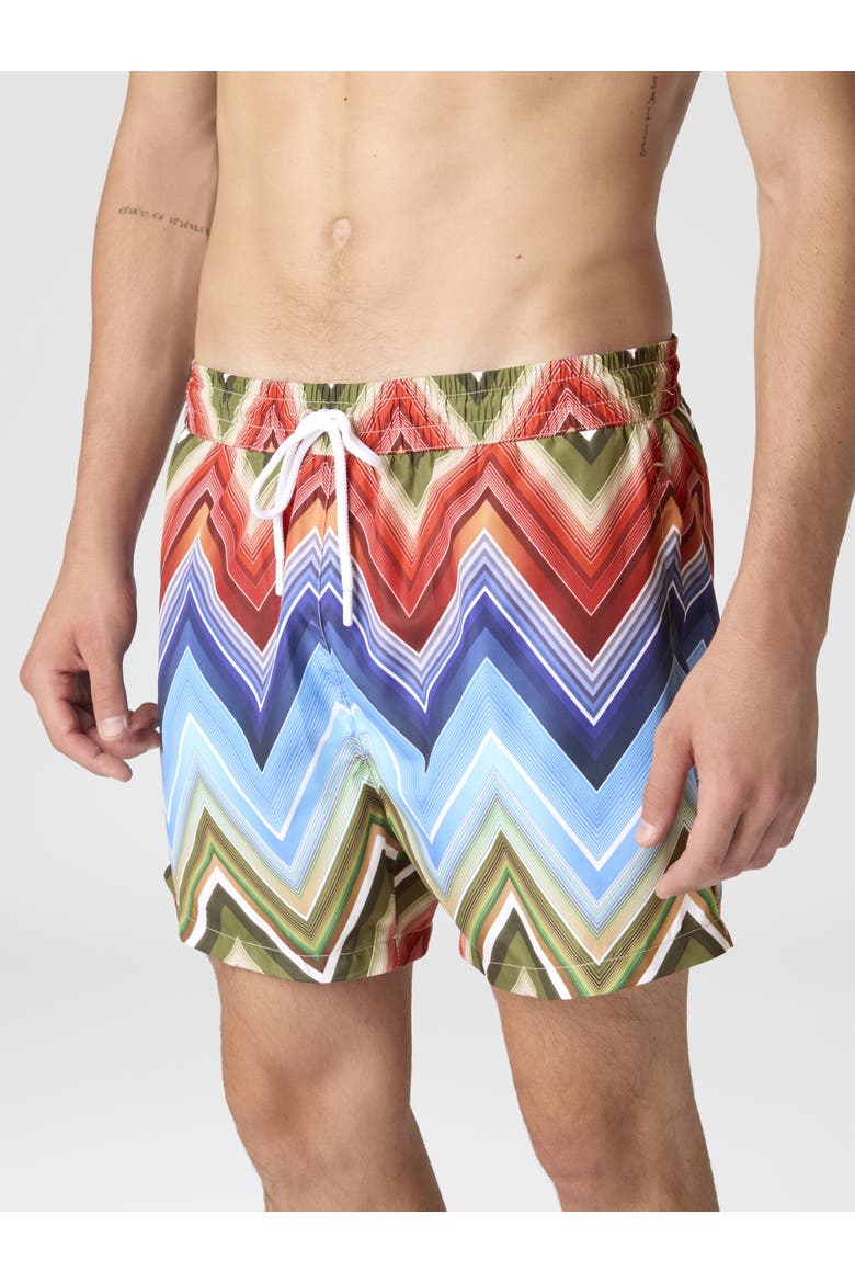 Mid-length Swim Shorts With Macro Zigzag Print, Alternate, color, Multicoloured