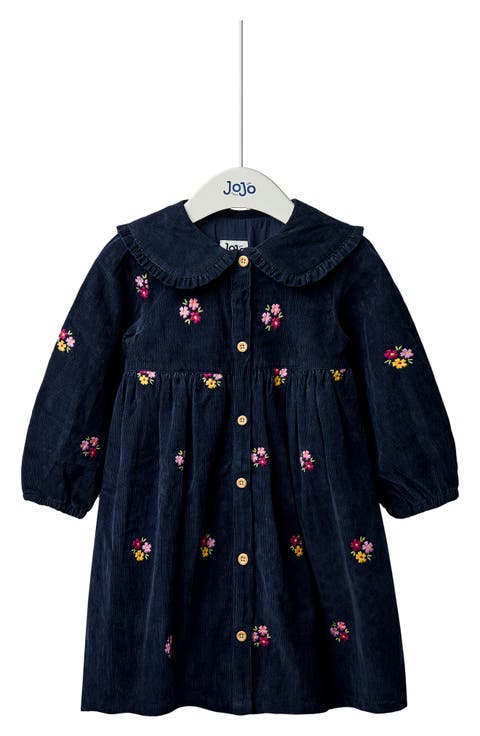 Floral Embroidered Long Sleeve Corduroy Dress (Baby)