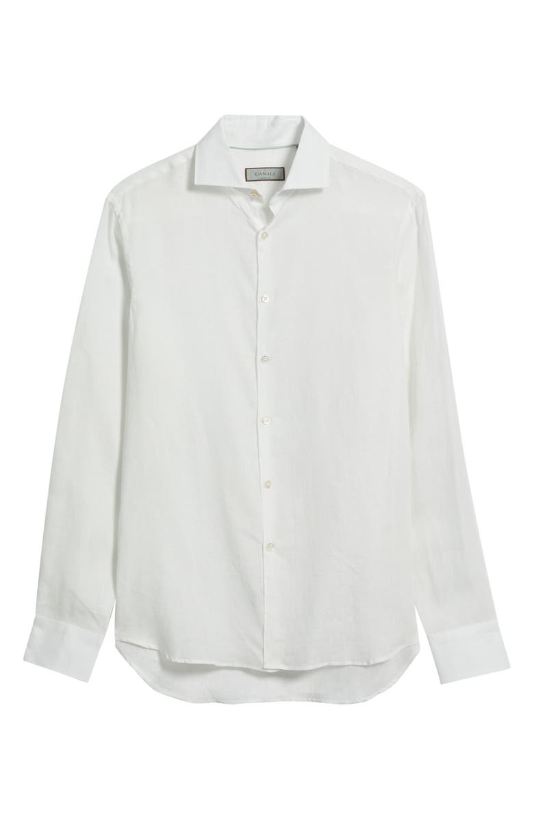 Canali Regular Fit Linen Button-Up Shirt, Alternate, color, White