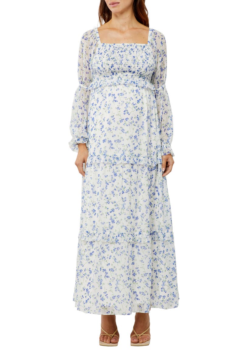 Smocked Floral Maternity Dress, Main, color, WHITE FLORAL