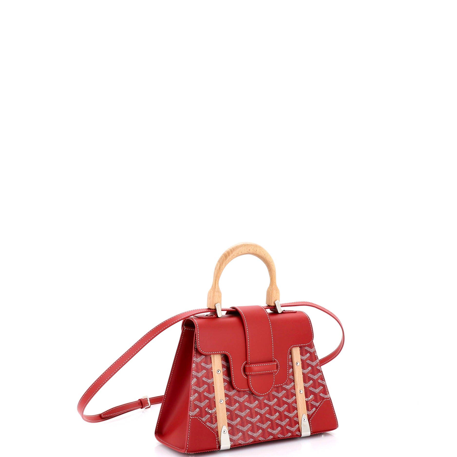 Pre-Owned Goyard Saigon Top Handle Bag Coated Canvas with Leather PM, Alternate, color, Red