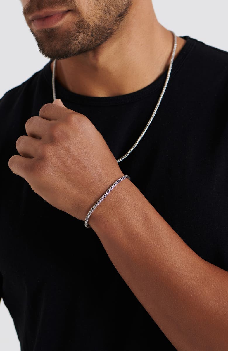 DEVATA Gender Inclusive Sterling Silver Dragon Bone Round 3mm Chain Bracelet, Alternate, color, Silver