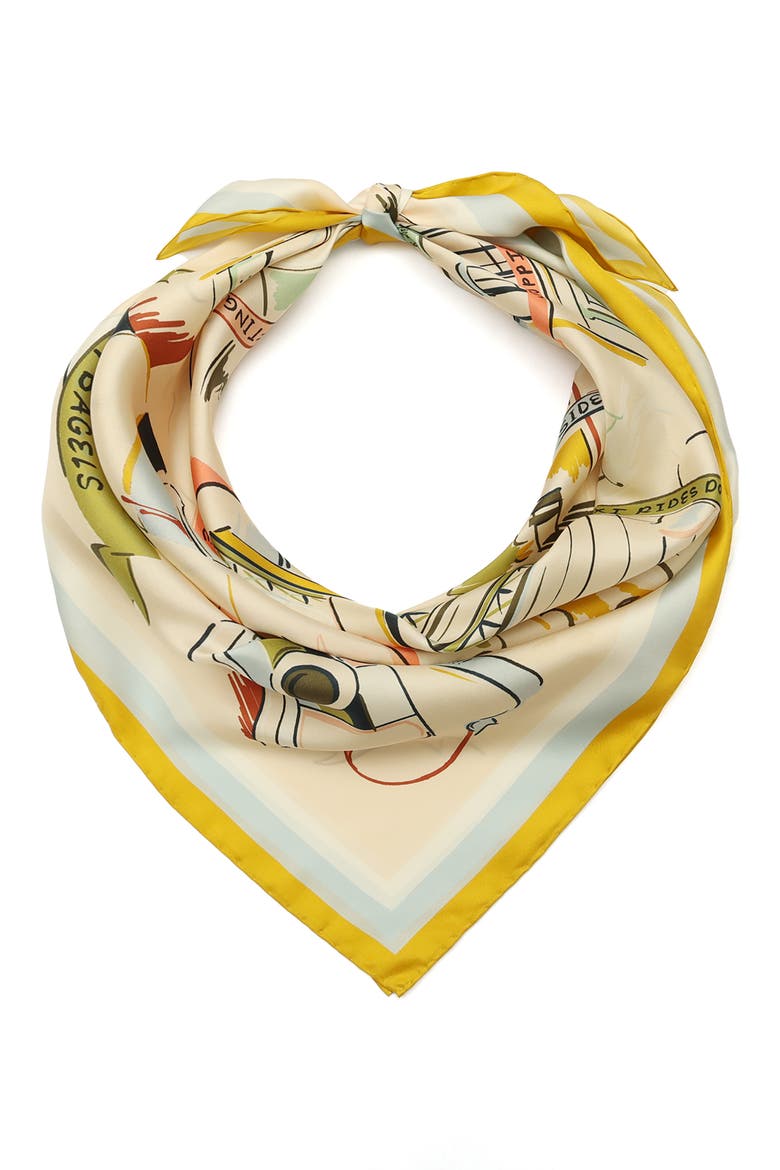 downtown day trip square silk scarf, Alternate, color, IVORY MULTI