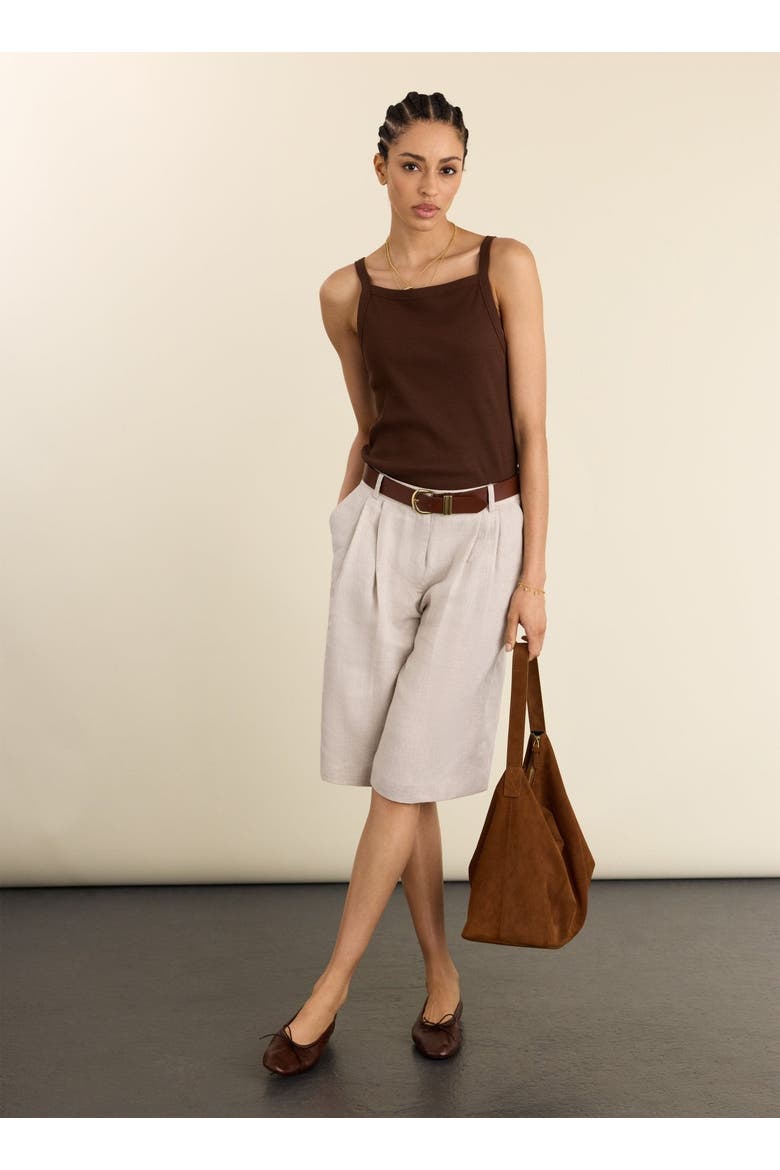 Tobi Long Tailored Linen Shorts, Alternate, color, Neutral