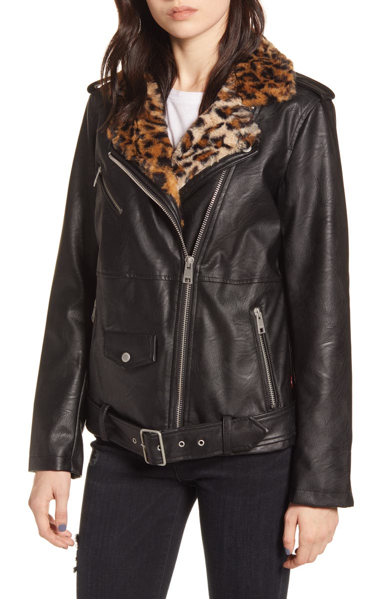 Levi's<sup>®</sup> Oversize Faux Leather Moto Jacket with Faux Fur Trim, Alternate, color, 