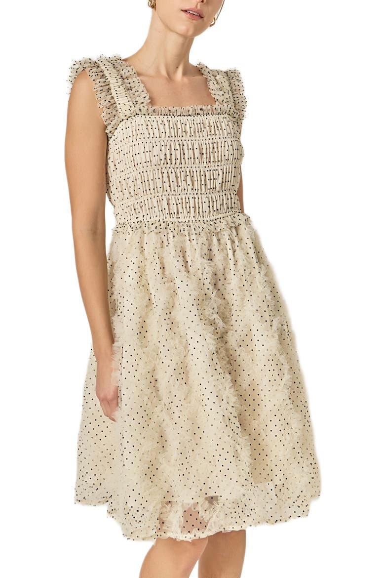 Frill Detail Polka Dot Dress, Alternate, color, WHITE/ BLACK