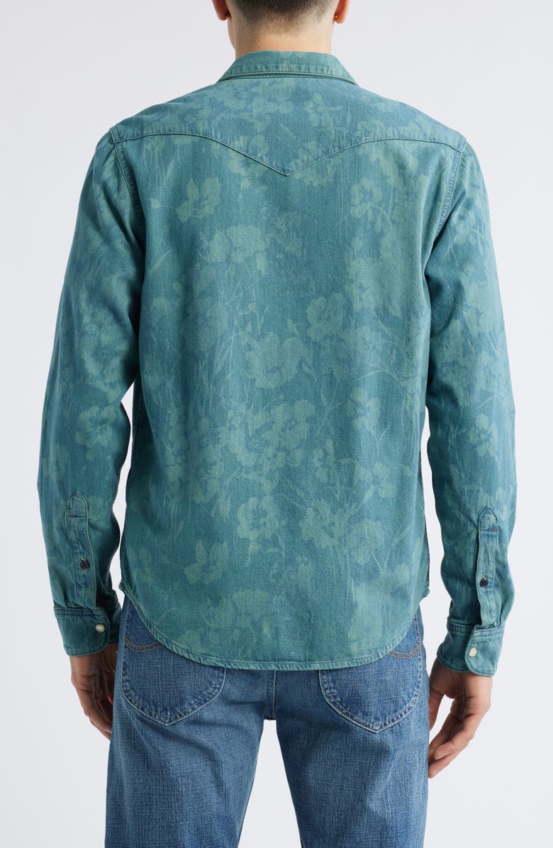 Paul Smith + Lee Floral Cotton Denim Western Snap-Up Shirt, Alternate, color, Light Greyish Green