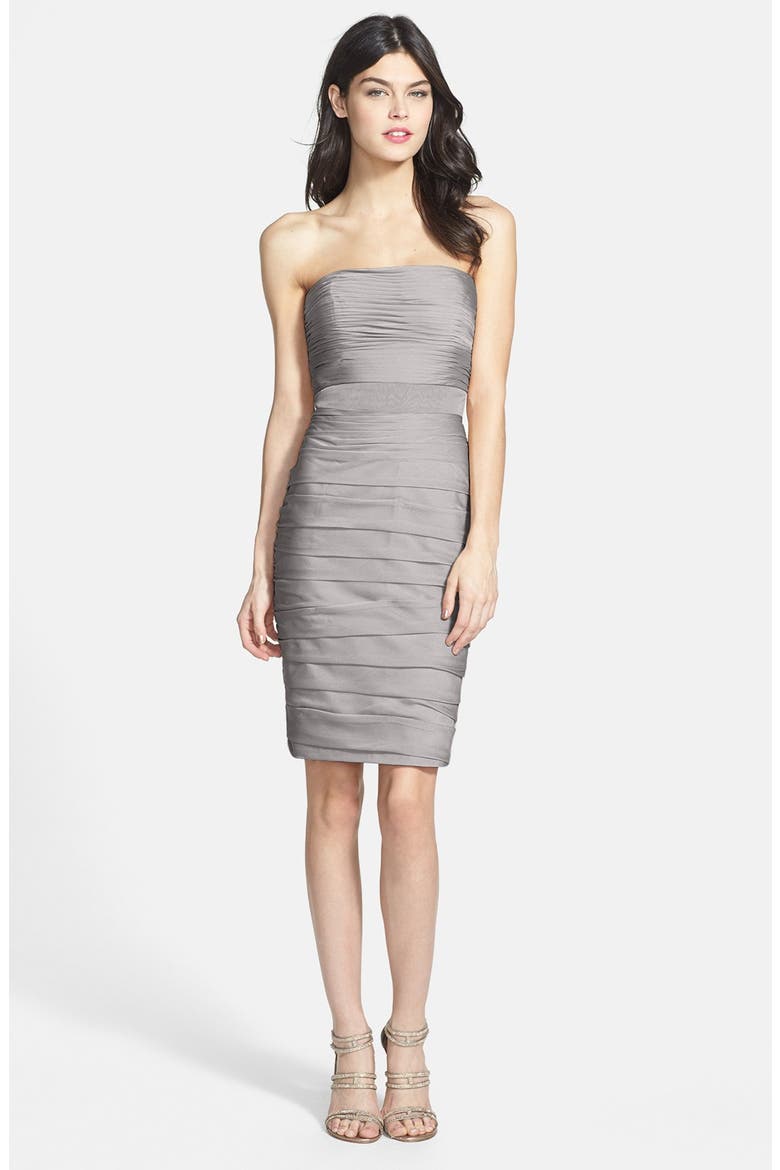 Ruched Strapless Cationic Chiffon Dress (Nordstrom Exclusive), Alternate, color, GUNMETAL