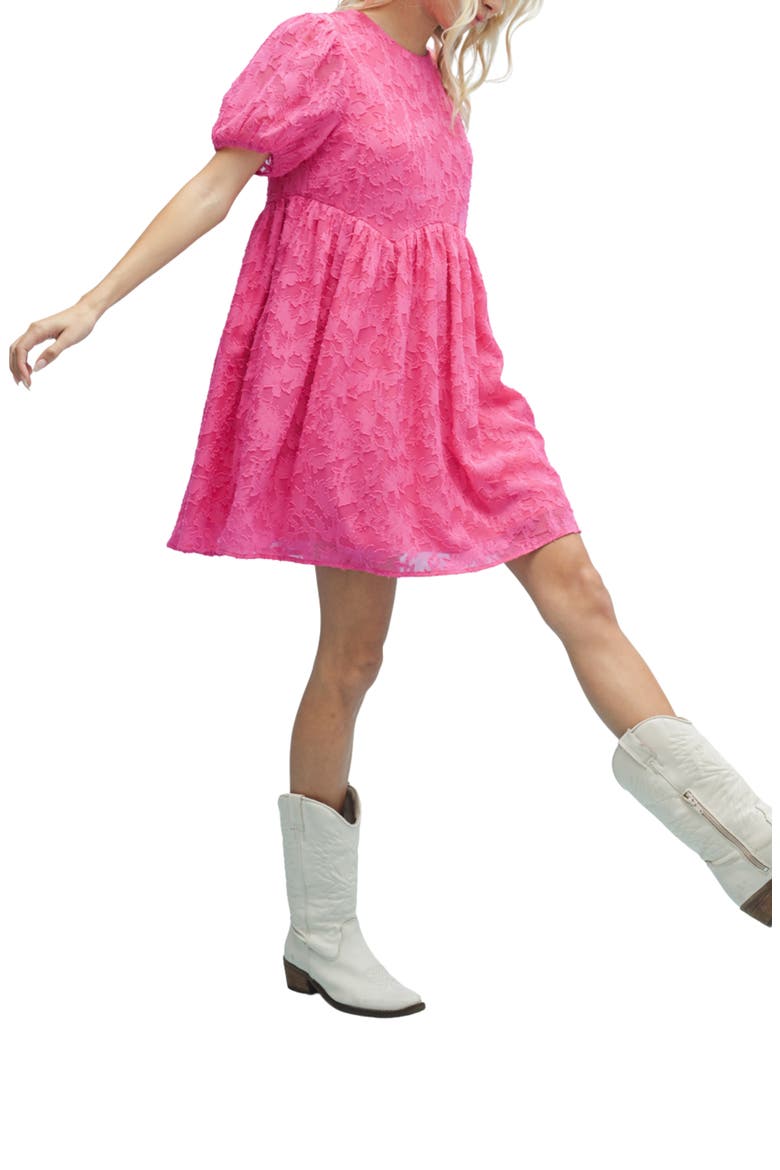 Textured Floral Puff Sleeve Minidress, Alternate, color, FUCHSIA
